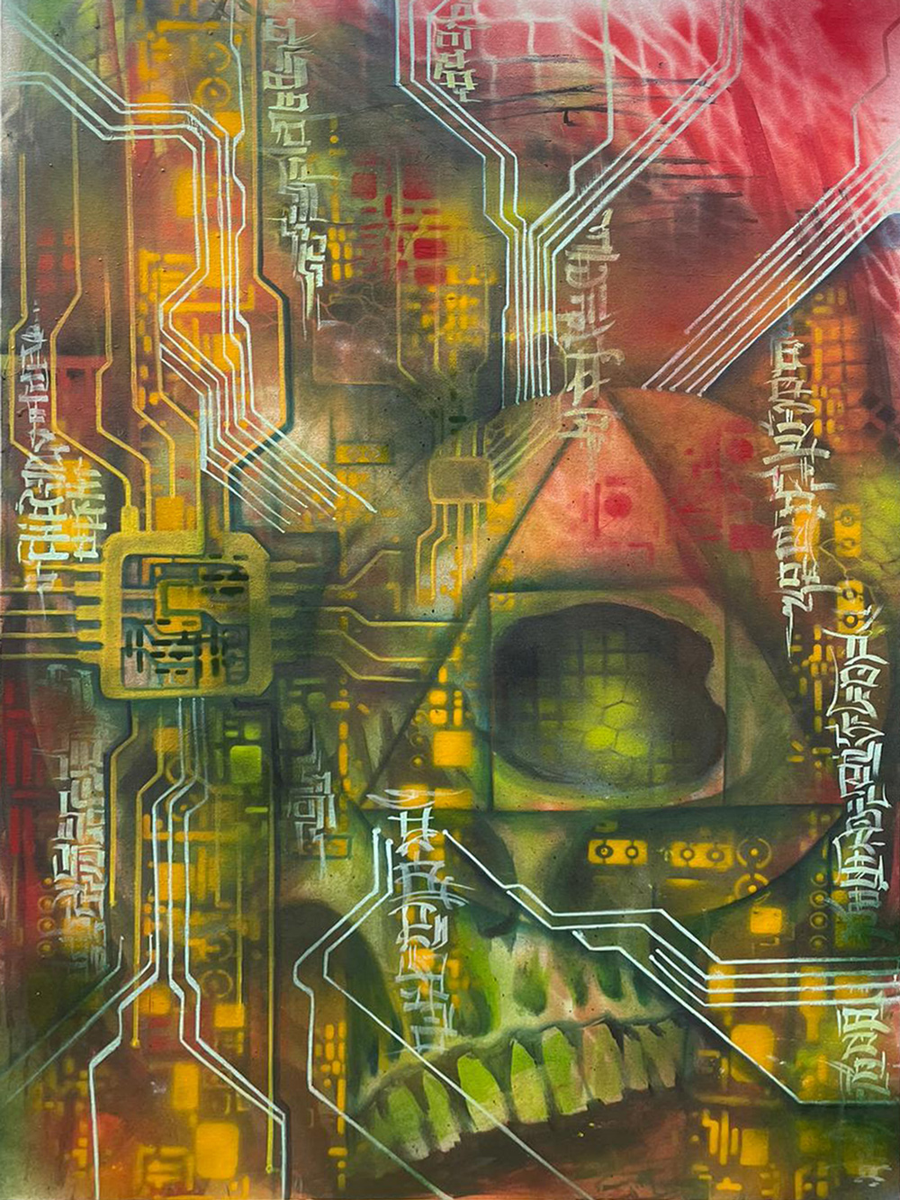 Circuit Skull - 80x120 - Acryl & Spraycan